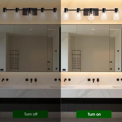 Miniatura 4 de Accesorios de iluminación de tocador modernos de 5 luces sobre espejo, accesorios de iluminación de baño en negro mate, luces de tocador, aplique