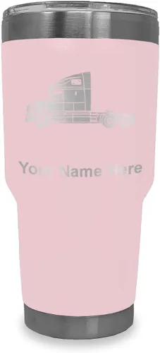 Miniatura 20 de LaserGram Taza aislada al vacío de 20 onzas, cabina de camión, grabado personalizado incluido (negro)