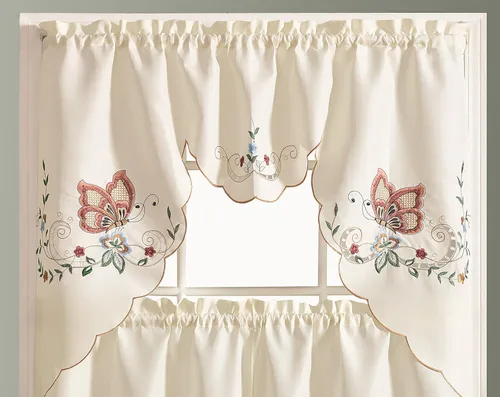 GOHD Dancing Butterfly. Juego de 3 cortinas bordadas multicolor para cafetería/festón y niveles con cortes. Juego de tratamiento de ventana para