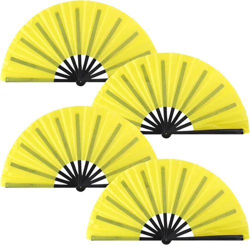 Miniatura 18 de Paquete de 4 ventiladores de mano plegables grandes, ventiladores plegables de mano de plástico, ventiladores chinos de Kung Fu plegables para Negro