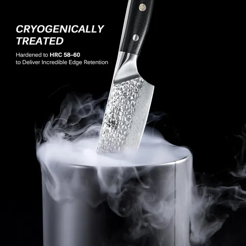 Miniatura 4 de Cuchillo de chef KYOKU - 8" - Cuchillo de cocina estilo japonés de la serie Shogun, hoja de Damasco martillada con núcleo de acero VG10 - con funda