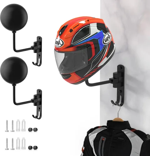 Colgador de Casco para Pared Giratorio 180° Soporte para Casco para Motocicleta Bicicleta Carreras Ropa Exterior Equipo Deportivo Negro-2