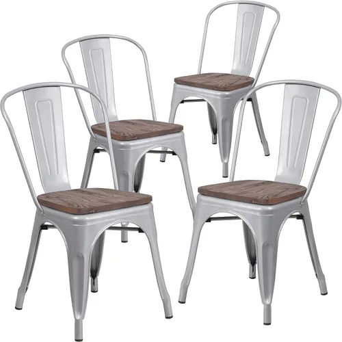 Miniatura 16 de Flash Furniture Perry - Silla apilable de metal con asiento de madera, 1 paquete, color negro