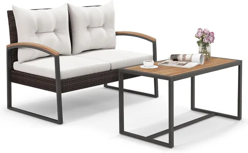 Miniatura 10 de Tangkula Juego de muebles de patio de 2 piezas, juego de sillas de sofá biplaza para exteriores con cojines de respaldo de asiento y almohadas