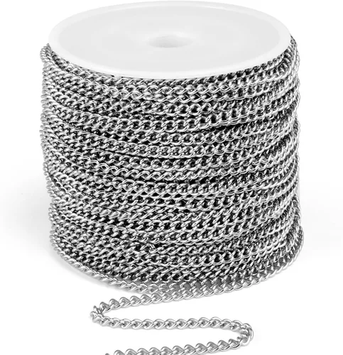 Miniatura 39 de [66 pies/20M] Cadena de bordillo de acero inoxidable chapada en oro de 18 quilates, 2mm, acero inoxidable 304, eslabones trenzados planos, cadenas