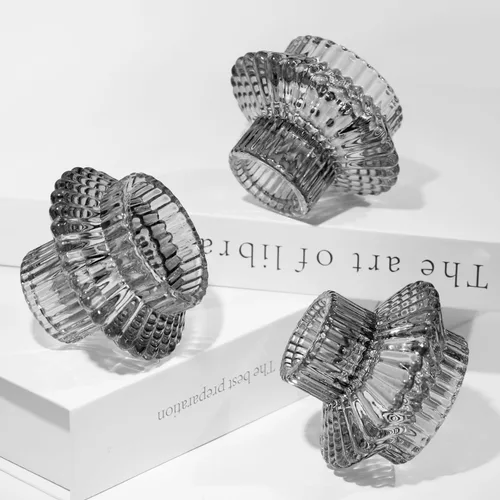 Miniatura 6 de Juego de 3 portavelas reversibles, cónicos de cristal gris y candelita para centro de mesa, boda, fiesta, decoración del hogar