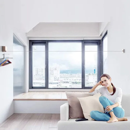 Miniatura 5 de Youngine Tendedero retráctil para interiores y exteriores, para colgar en la pared, con cuerda de acero de 13.8 pies, colgador de cuerda ajustable