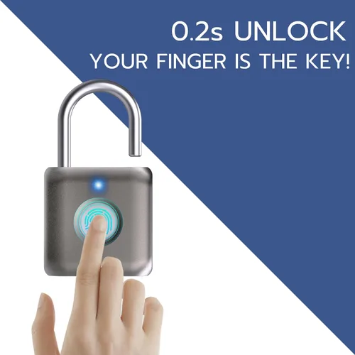 Miniatura 2 de Pothunder Candado inteligente de huellas dactilares, cerradura de metal biométrico sin llave, impermeable, recargable por USB, para casillero de Gris