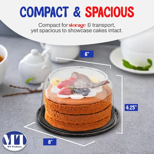 Miniatura 2 de MT Products Recipientes redondos de plástico PET para tartas de 6 pulgadas, cajas de plástico para panadería con tapa transparente (paquete de 100)