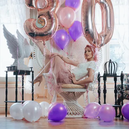 Miniatura 4 de Paquete de 120 globos de color morado perla, globos de látex brillantes de 12 pulgadas de color morado real para cumpleaños, boda, baby shower