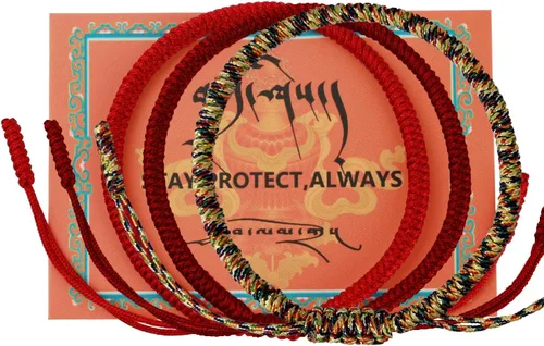 Auténtica pulsera de nudo Dorje bendecida hecha a mano por monjes tibetanos con protección y talismán para mujeres y hombres F-rojo+multicolor+rojo