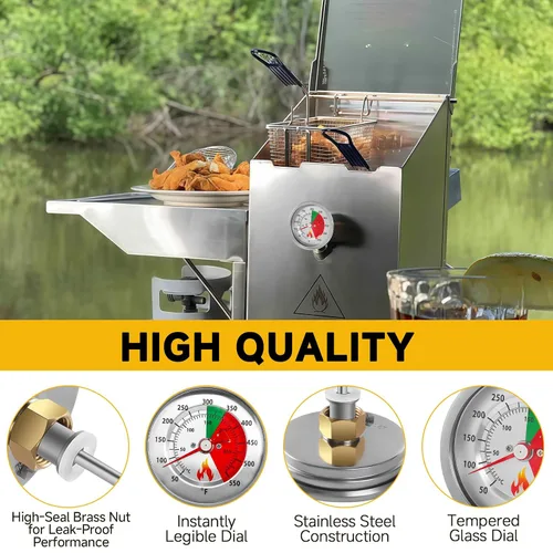 Miniatura 4 de Termómetro de freidora 5070 mejorado de repuesto para freidoras Bayou de 2.5/4/9 galones, termómetro de aceite de 50-550 °F con cuerpo de acero