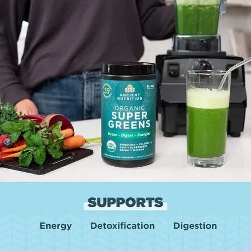 Miniatura 4 de Ancient Nutrition Polvo orgánico SuperGreens, 25 porciones + polvo de proteína de colágeno múltiple, sin sabor, 45 porciones