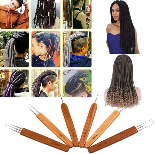 Miniatura 8 de 0.020 in 0.030 in 1/2/3 cabeza dreadlock ganchillo gancho mango de bambú trenza pelo rastas aguja tejer ganchillo pelo dreadlock trenza accesorios