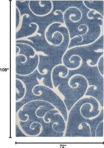 Miniatura 2 de SAFAVIEH Florida Shag Collection - Alfombra de área de 6 x 9 pies, azul claro y crema, diseño de volutas, no desprende pelusa y fácil de limpiar