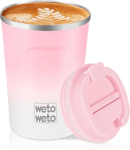 Miniatura 9 de WETOWETO Vaso Térmico Aislado de Acero Inoxidable de 12 oz, Taza de Viaje para Café a Prueba de Derrames con Tapa, Tazas de Café Reutilizables