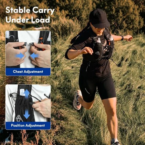 Miniatura 4 de Haimont Chaleco de hidratación para correr con botellas de agua para hombres y mujeres, chaleco hidratado ligero de 10 litros para correr por Negro