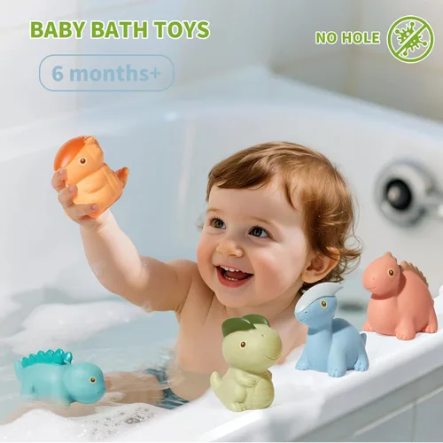 Miniatura 3 de AMCHSURI Juguetes de Baño, Paquete de 9 Dinosaurios Diseño de Juguetes de Baño Sellados, Sin Agujeros y Libres de Moho Suaves, Exprimibles