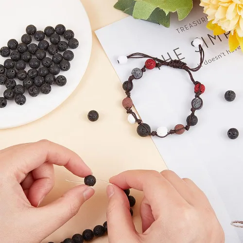 Miniatura 3 de PH PandaHall 470 cuentas de lava de 0.315 pulgadas (0.315 in), cuentas espaciadoras de lava negra natural, cuentas espaciadoras de lava negra, Negro