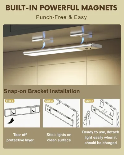 Miniatura 7 de Iluminación para debajo del gabinete, luz inalámbrica con sensor de movimiento para interiores, luces de barra de cocina recargables de 12 pulgadas