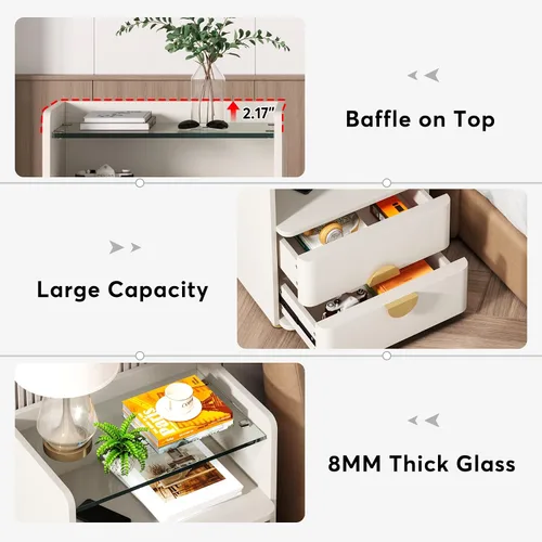 Miniatura 5 de Tribesigns Mesitas de noche, mesa de noche moderna de 2 cajones con espacio de almacenamiento abierto, mesa auxiliar de cama de madera