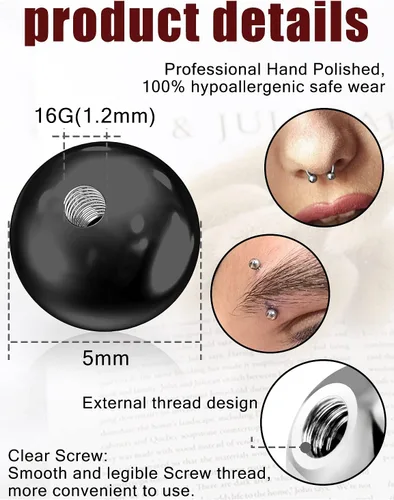 Miniatura 3 de Prjndjw 30 bolas de repuesto de 14G 16G, bolas de acero quirúrgico roscadas externamente, bolas redondas para lengua, pezón, ombligo, labio