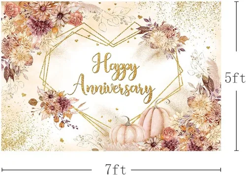 Miniatura 3 de MEHOFOND Telón de fondo bohemio de otoño de 7 x 5 pies, para otoño, calabaza, floral, pareja, boda, aniversario, fotografía, fondo dorado, puntos