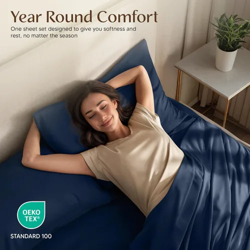 Miniatura 5 de Juego de sábanas Utopia Bedding tamaño California King – Juego de 4 sábanas para cama tamaño California King, microfibra suave y transpirable, Azul