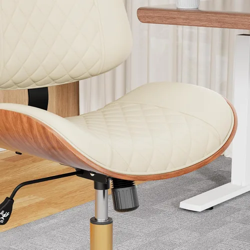 Miniatura 4 de Silla de escritorio de oficina en casa con ruedas giratorias, moderna silla de oficina sin brazos de piel sintética, pequeña silla de computadora