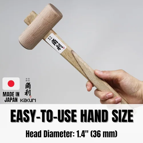 Miniatura 3 de KAKURI Martillo de madera japonesa de 36mm - Martillo pequeño de madera para carpintería, ebanistería, cincelado y tallado - Cabeza redonda