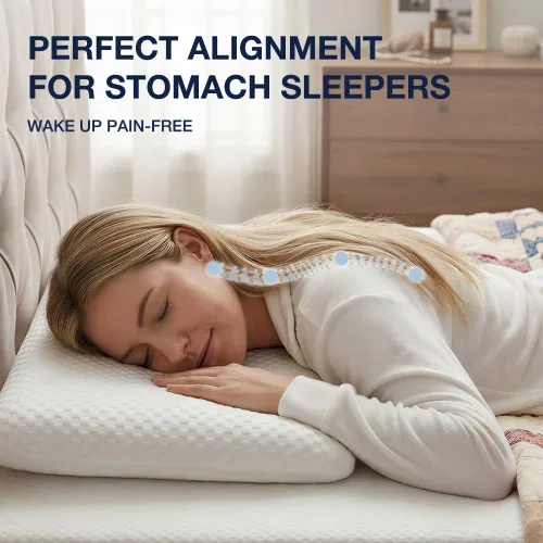 Miniatura 2 de Almohada fina de espuma viscoelástica para personas que duermen boca abajo, tamaño King de 1.75 pulgadas, de perfil bajo, para dormir, almohada
