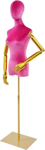Miniatura 9 de Vestido de maniquí femenino con forma de torso, cuerpo de maniquí de costura ajustable de 63 a 81 pulgadas con soporte de metal y cabeza