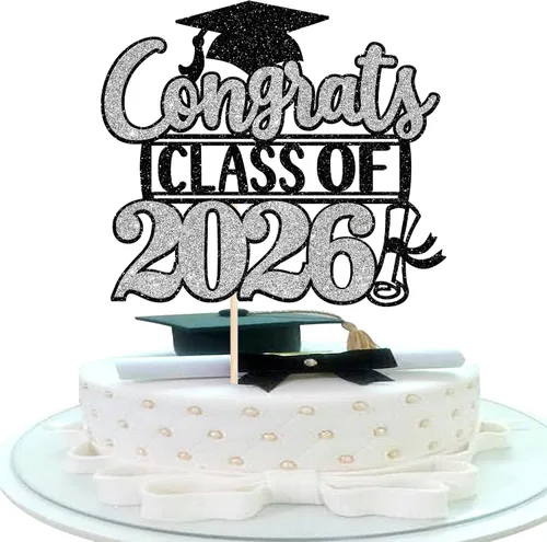 Miniatura 12 de Rsstarxi 1 paquete de 2026 con tapa de graduación 2026, decoración de pastel de felicitaciones graduadas para decoración de fiesta de graduación