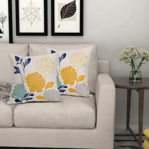 Miniatura 7 de Fundas de Almohadas para Exteriores con Flores 16x16 Juego de 2, Fundas de Almohadas Decorativas Verde Azulado Gris Mostaza Amarillo Floral, Fundas