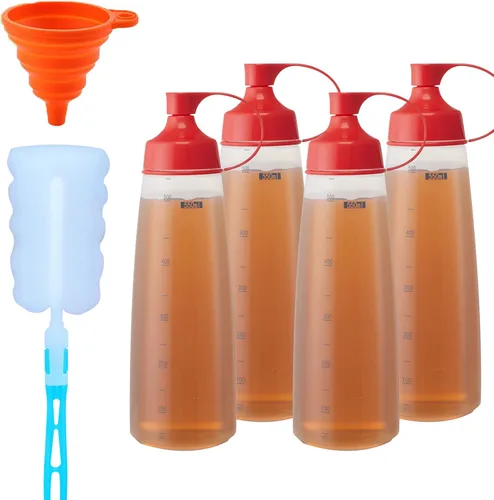 Miniatura 9 de Botellas exprimibles de condimentos para salsas, panqueques de plástico – boca ancha para cocina, ketchup mostaza, botella vacía para glaseado