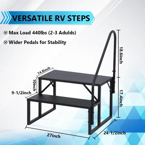 Miniatura 3 de Towallmark RV 2 escalones con pasamanos, peldaños de metal para bañera de hidromasaje, escaleras portátiles para RV, escaleras de casa móvil