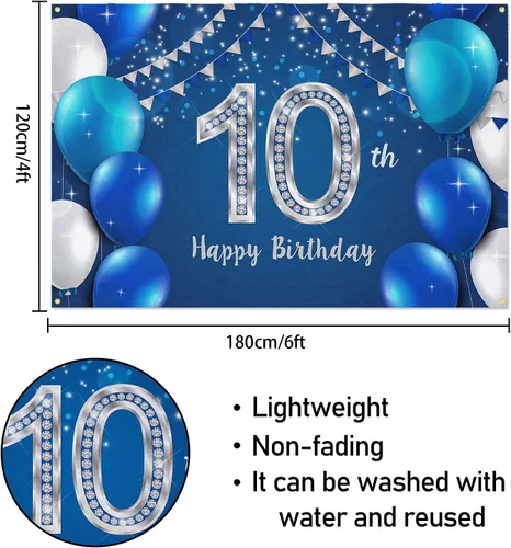 Miniatura 2 de HAMIGAR Fondo de pancarta de feliz cumpleaños número 10 de 6 x 4 pies, decoraciones de cumpleaños de 10 años, suministros de fiesta para niñas