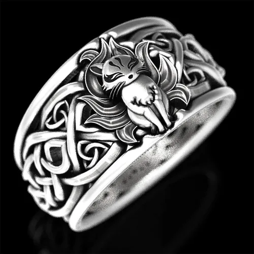 Miniatura 2 de Ecooon Anillo Kurama grueso de anime vintage de nueve colas para mujeres y hombres, anillo de amuleto oriental, regalo de joyería, protege el pueblo