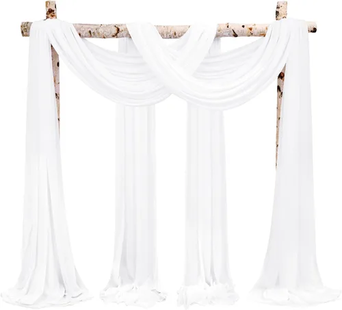 Miniatura 12 de Cortinas de arco de boda, 8 paneles de 28" x 20 pies, cortinas de tela de gasa blanca para ceremonia y recepción Blanco