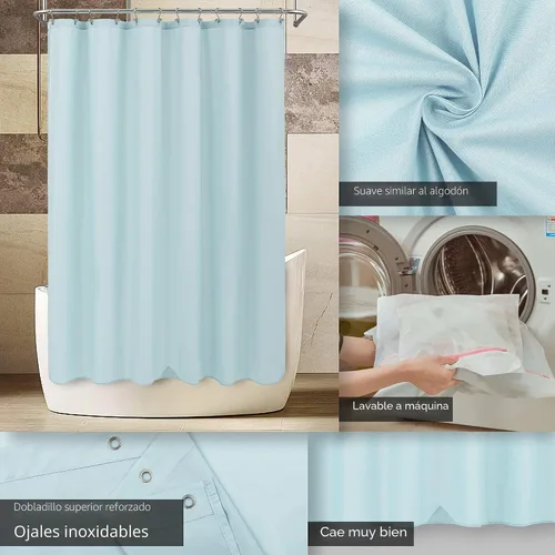 Miniatura 3 de ALYVIA SPRING - Forro de tela impermeable para cortina de ducha, cortina de tela lavable para baño - Tamaño estándar 72 x 72, azul