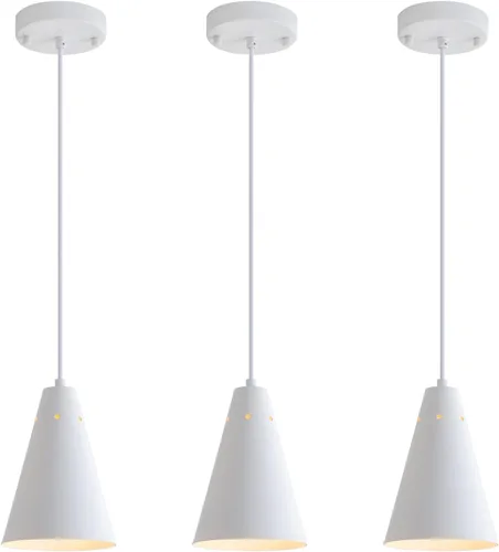 Miniatura 15 de Dijiahua Paquete de 3 lámparas colgantes negras para isla de cocina, pequeños candelabros industriales modernos con pantalla de metal cono, mini