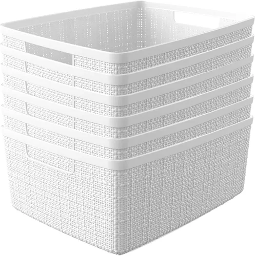 Miniatura 10 de Curver Juego de 6 cestas decorativas de plástico de yute mediano de 12 litros, para organización y almacenamiento, contenedores perfectos para Negro