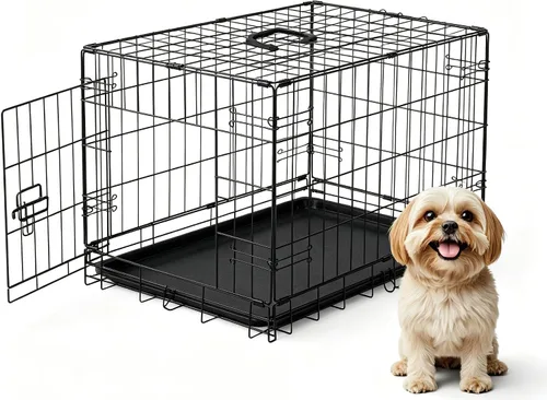 Miniatura 8 de DUMOS Jaula para perros, jaula pequeña de una sola puerta de 24 pulgadas con bandeja de plástico a prueba de fugas, perrera plegable de alambre