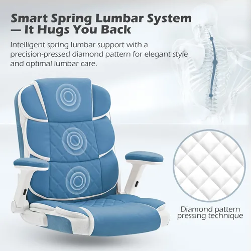 Miniatura 4 de SEATZONE Silla de Oficina Azul de Cuero Ergonómica Sillas de Escritorio Ejecutivas para Computadora Sillas Pequeñas Lindas y Rodantes Sillas