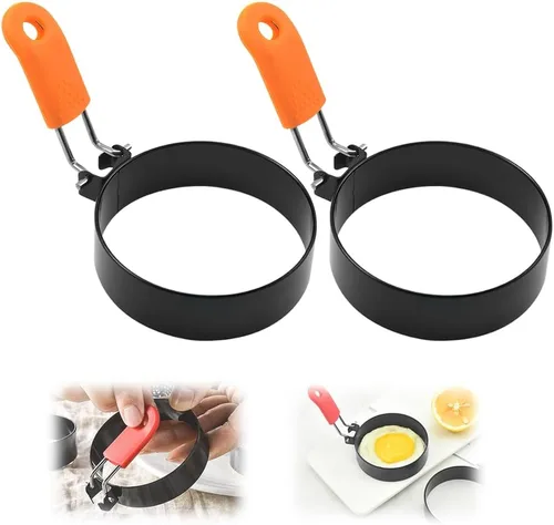 Anillos de huevo para freír, anillos de huevo de acero inoxidable para freír anillos de huevo con mango de silicona, anillos redondos de 3.5 Naranja
