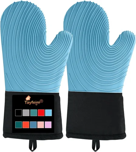 Miniatura 12 de Manoplas de horno de silicona, resistentes al calor, 500 °F, agarre duradero, antideslizante, manoplas de horno para cocina, resistentes al calor