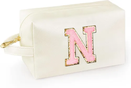Miniatura 59 de Bolsa de maquillaje personalizada con inicial con asa, bolsa de cosméticos de preparación con bolsillo interior con cremallera, 8, 9, 10, 11, 12
