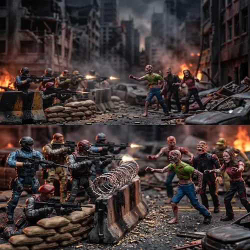 Miniatura 3 de Hombres del Ejército VS Figura de Acción de Zombi Juguetes Realistas Escena de Batalla Conjunto de Juego de Zombi Colecciones Regalos de Navidad