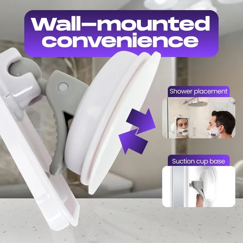 Miniatura 6 de Safe-er-Grip Changing Lifestyles - Espejo de ducha montado en succión sin niebla, espejo de afeitar giratorio de 360° con 2 ganchos de afeitar