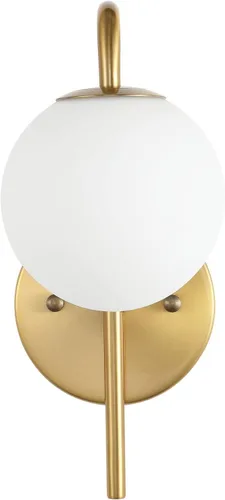 Miniatura 8 de BYOLIIMA Moderno juego de 2 apliques de pared de globo dorado industrial de mediados de siglo con pantalla de vidrio blanco de globo de latón